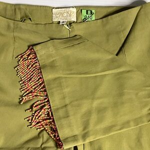 Cache Olive Green Capris with Multicolor Beaded Fringe
